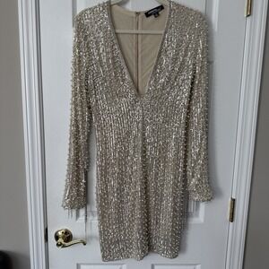 Women's Glamor Holiday Cocktail Crème Party Dress Large